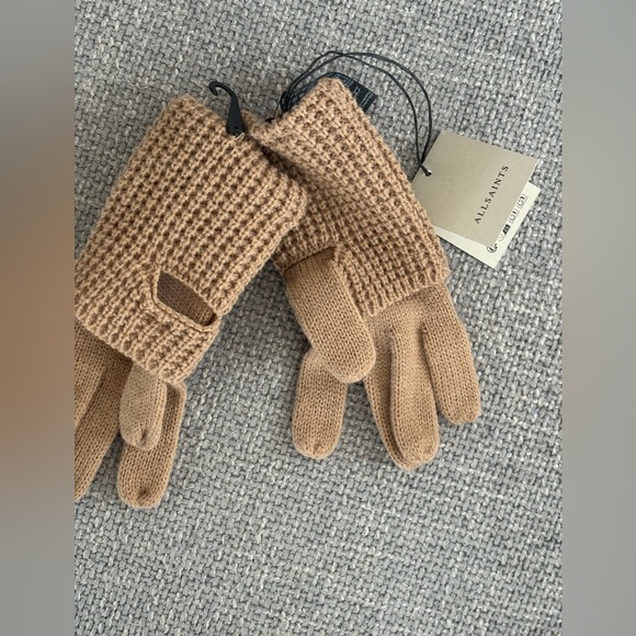 All Saints Accessories - ALLSAINTS Mixed Stitch Wool Gloves – Camel Beige – One Size